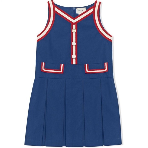 Gucci Other - NWT GUCCI DRESS IN BLUE pleated stripe-trim
